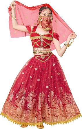 Princess Jasmine Costume for Girls Aladdin Dress UP Halloween Cosplay Party Belly Dance Outfit