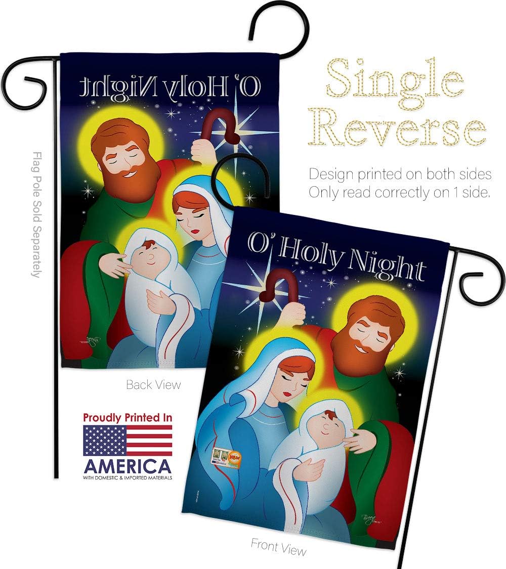 O Holy Night Garden Flag Set Wall Holder Wintertime Nativity Three King Religious Family Season Christian Small Decorative Gift Yard House Banner Made In USA 13 X 18.5