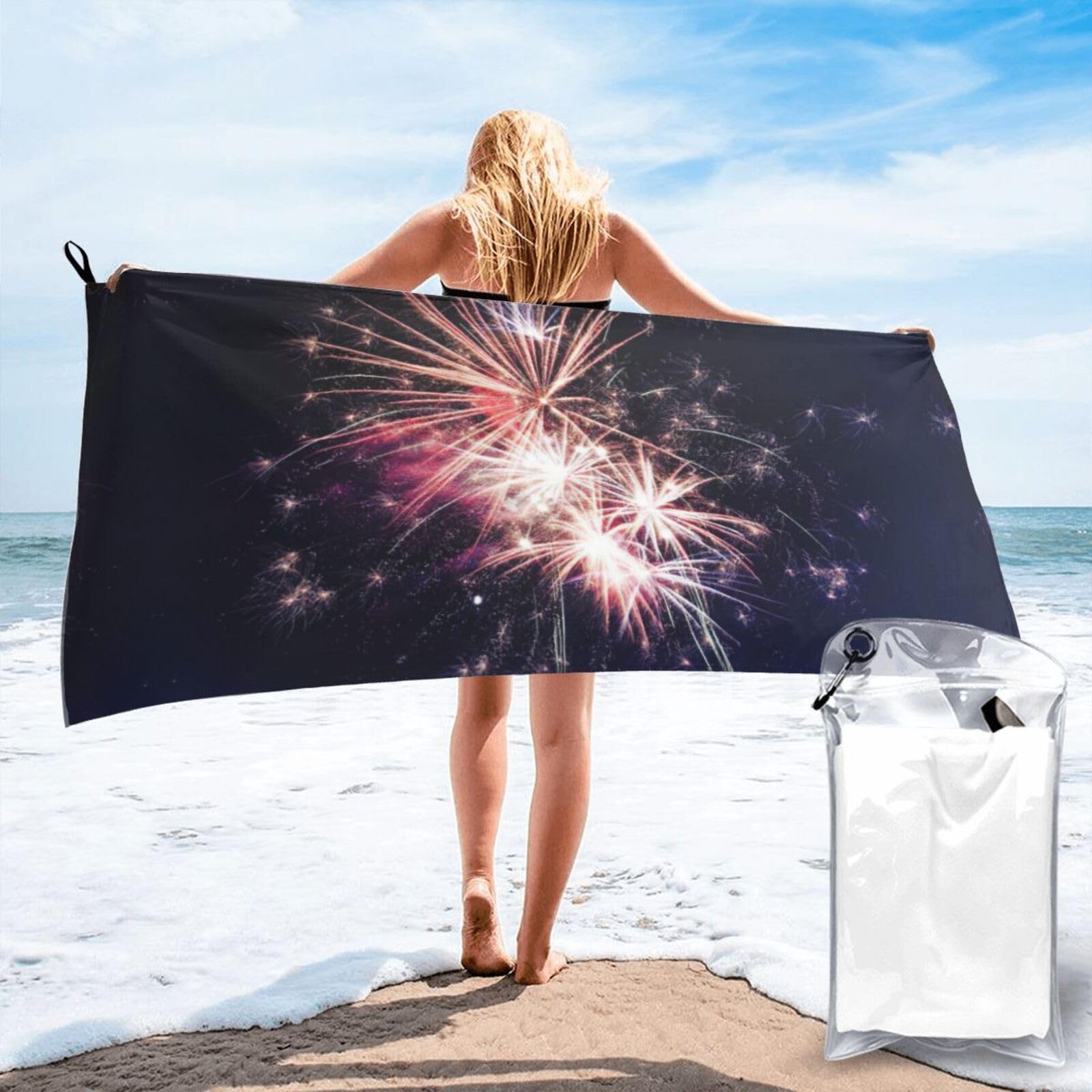 WYCZHY Explosion Firework Print Beach Towel Soft Quick Dry For Spa Pool Gym Vacation Travelers Women Men Adults Sauna Gift