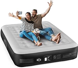 Airefina Luftbett 2 Personen,Luftmatratze mit Integrierter Pumpe, Aufblasbare Matratze mit Aufbewahrungsbeutel, Tragbare Luftmatratze für Camping, Reise, Heimgebrauch, Gästebett, 152 × 203 × 33cm