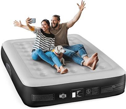 Airefina Air Bed, Inflatable Mattress, King Airbed with Built-in Electric Pump, Portable Comfort Blow Up Bed in 3 Mins Self-Inflation with Carry Bag for Camping,Travel & Guests,Home -203x152x33cm
