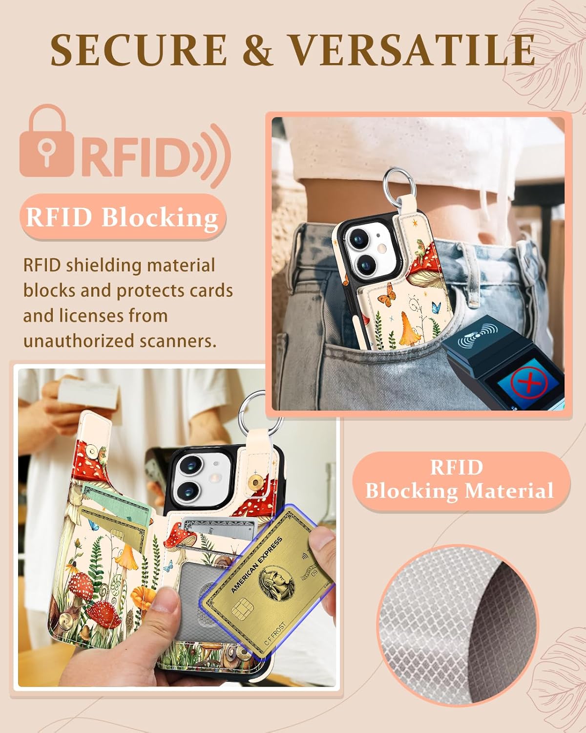 Shorogyt Compatible with iPhone 11 Wallet Case with Card Holder - Designer Mushroom Frog Pattern Kickstand Magnetic Clasp Back Flip Folio Leather Phone Covers for Women Men Girls - Image 5