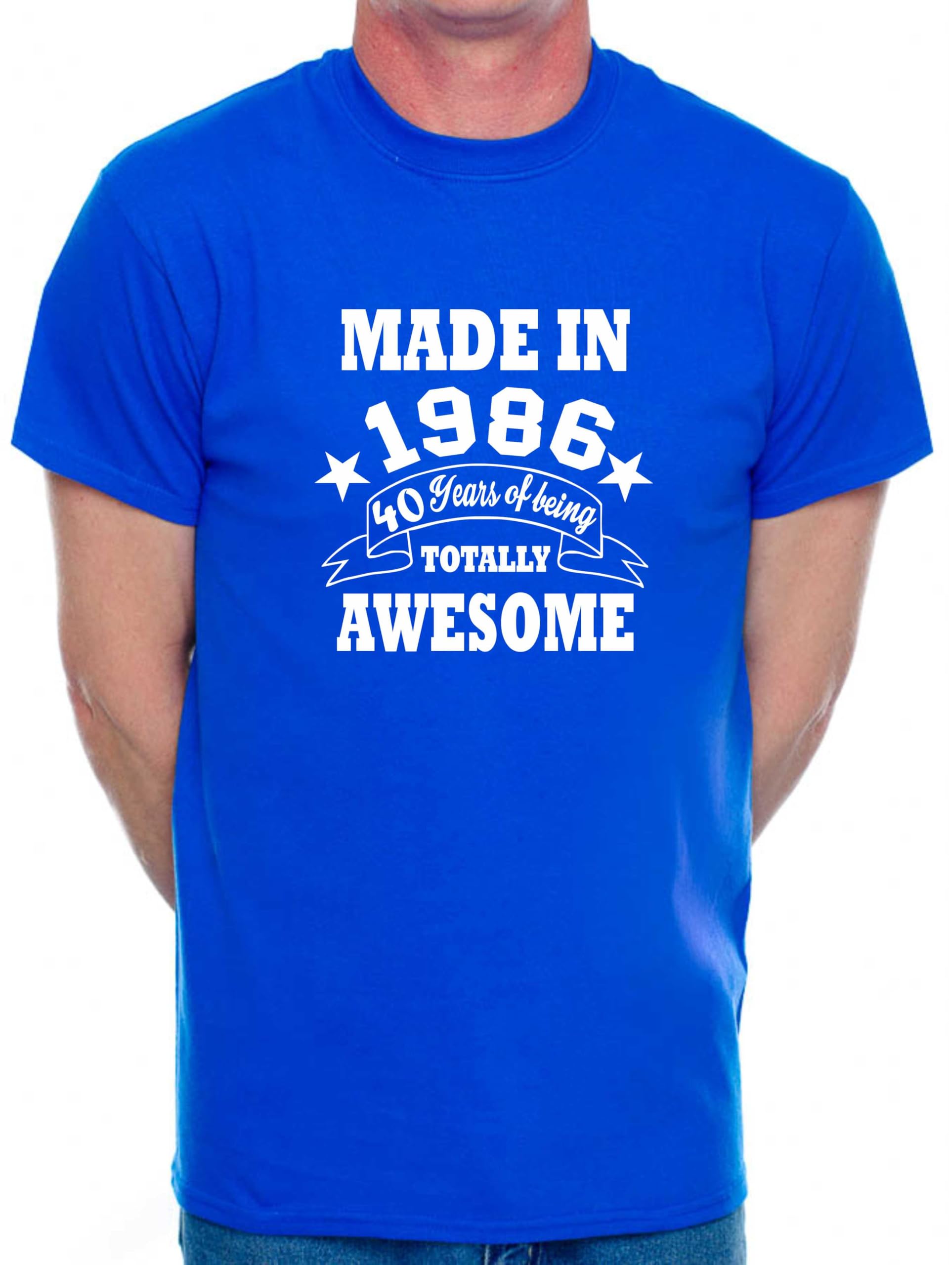 Print4u Men's Blue 40Th Birthday T-Shirt Made In 1985 40 Years Of Being Awesome Tee Shirt Large