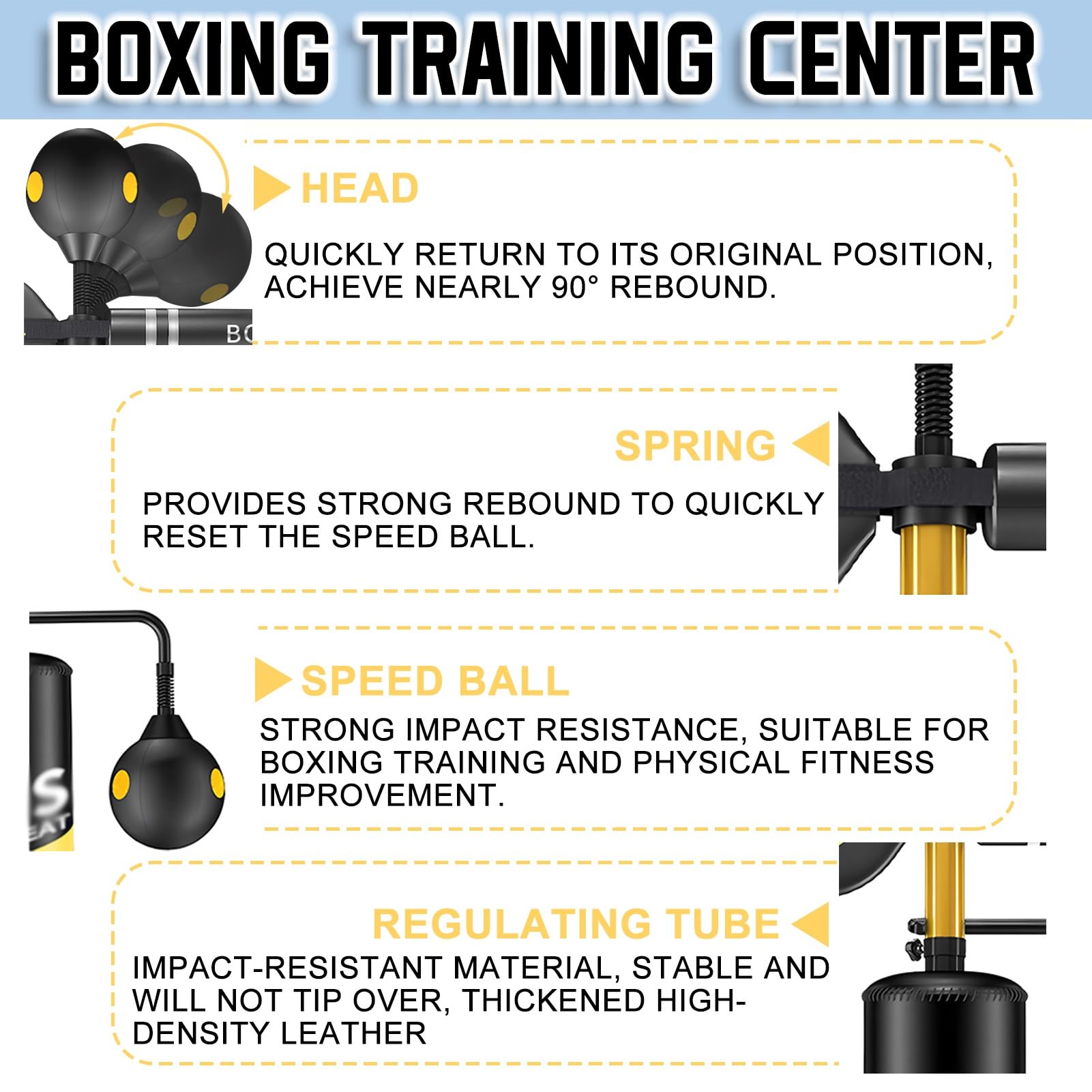 JYKM Cobra Reflex Bag With 360° Rotating Arms, Adjustable Height & Secure Suction Base, With 2 Speed Balls, 360° Relax Bar, PU-Wrapped Boxing Bag – Heavy-Duty Punching Bag For MMA And Home Gym Trainin