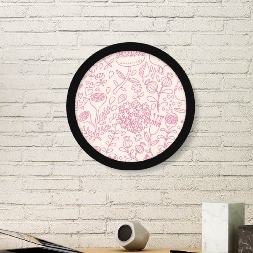 Peinture fleur cadre photo ronde en bois noir pour décoration salon chic