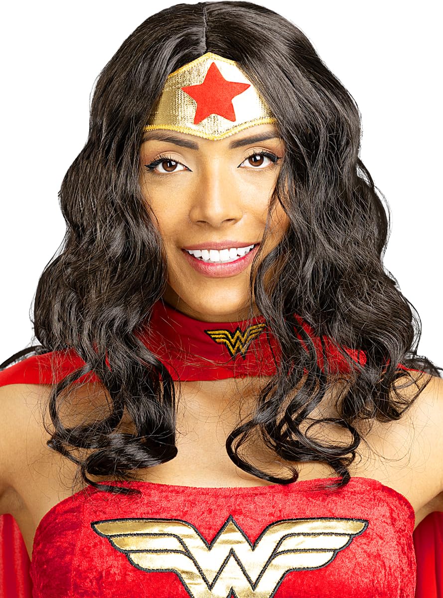 Funidelia | Peluca de Wonder Woman para mujer Mujer Maravilla, Superhéroes, DC Comics, Liga de la Justicia - Accesorios para adultos, accesorio para disfraz - Negro