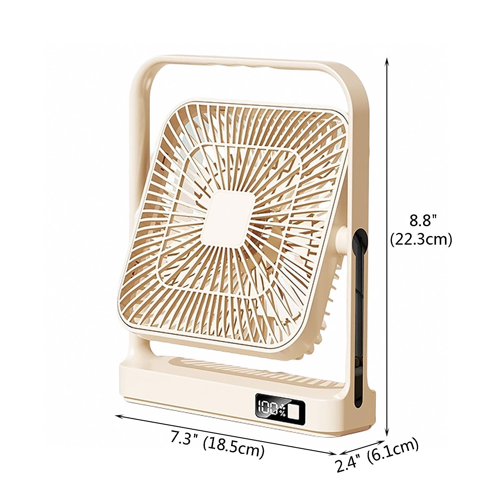 Ventilatore da tavolo oscillante portatile, USB, con 5 velocità, funzionamento a batteria, raffreddamento esterno, ultra silenzioso, per ufficio e dormitorio (beige)