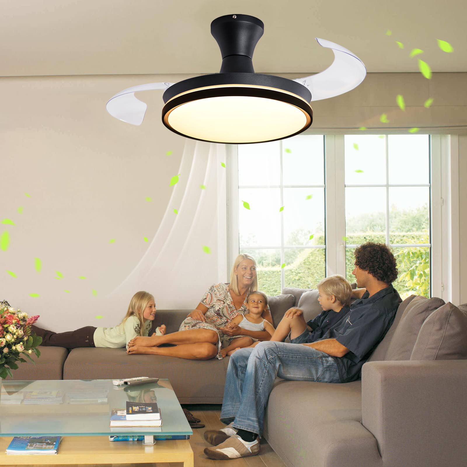 OUKANING 42 In. Integrated LED Indoor Brown Retractable Ceiling Fan With 6-Speed Reversible Motor And Remote Control HG-HCX7016-871US - The Home Depot - View #3