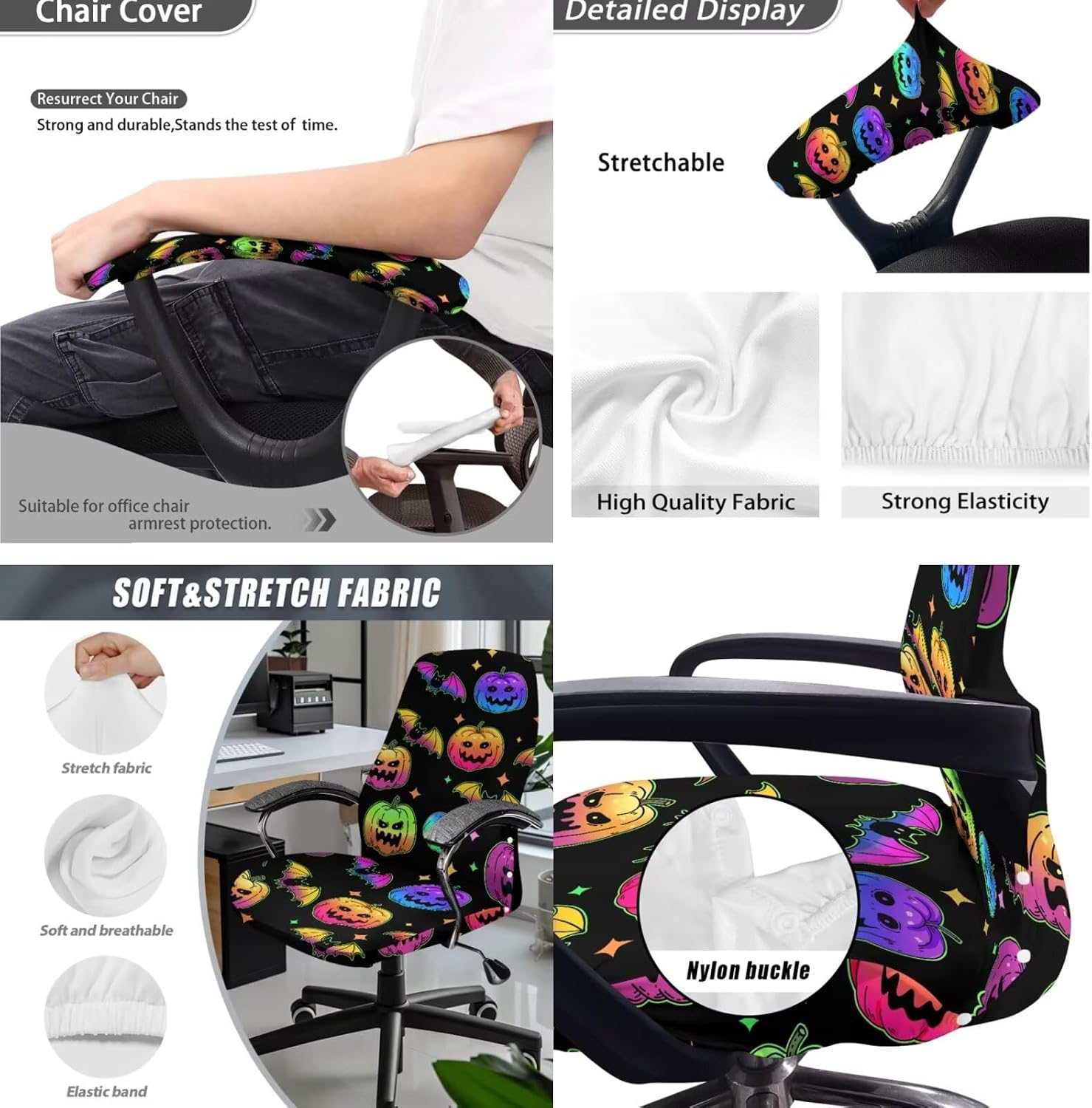Cat Butterfly Desk Chair Cover 3 Pack Office Chair Cover with Arm Rest Cover Removable Universal Rotating Chair Slipcovers for Woman Large
