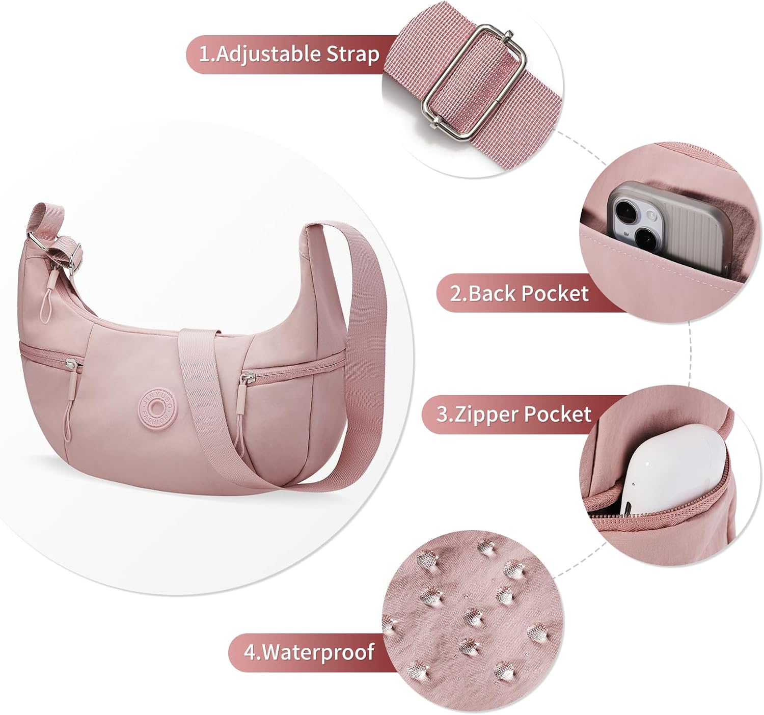 Women's Shoulder Bag Water Resistant Nylon Crossbody Purse with Multiple Pockets Casual Hobo Bag for Travel Outdoors - Image 4