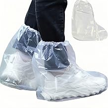 10 Pairs Disposable Shoe Covers - Waterproof Non-Slip Plastic Boot Protectors for Rain, Outdoor& Work Transparent | Shoe Protectors Covers Disposable,Waterproof Shoecovers for Men/Women