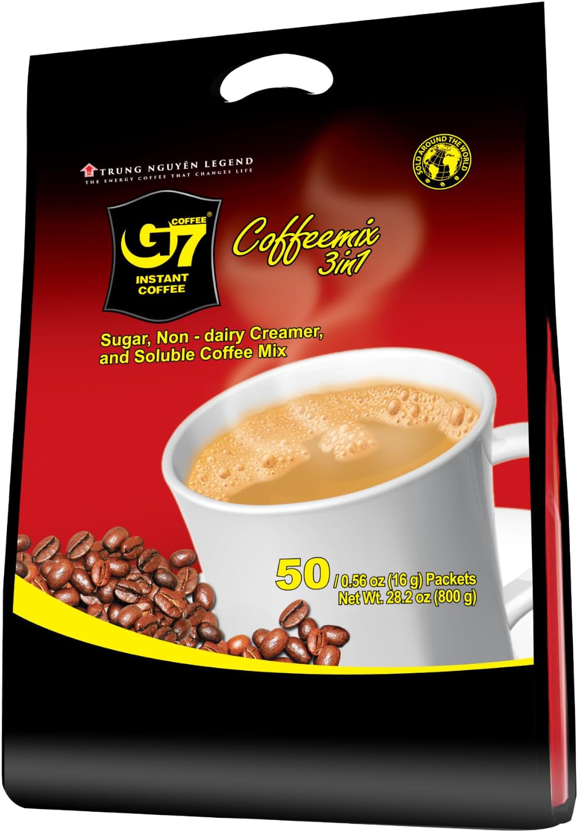 Trung Nguyen G7 Instant Coffee - 3-in-1 Roasted Ground Blend with Creamer & Sugar, Vietnamese Coffee (50 Sachets)