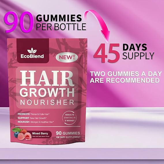 Hair Growth Gummies Women Vitaminsexcellerator Nourish Hair and Nail Promote Fuller Locks with a Natural, Gentle FormulaFilled GummiesMixed Berry Flavor90 Count (45-Day Supply)