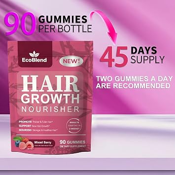 Hair Growth Gummies Women Vitaminsexcellerator Nourish Hair and Nail Promote Fuller Locks with a Natural, Gentle FormulaFilled GummiesMixed Berry Flavor90 Count (45-Day Supply)