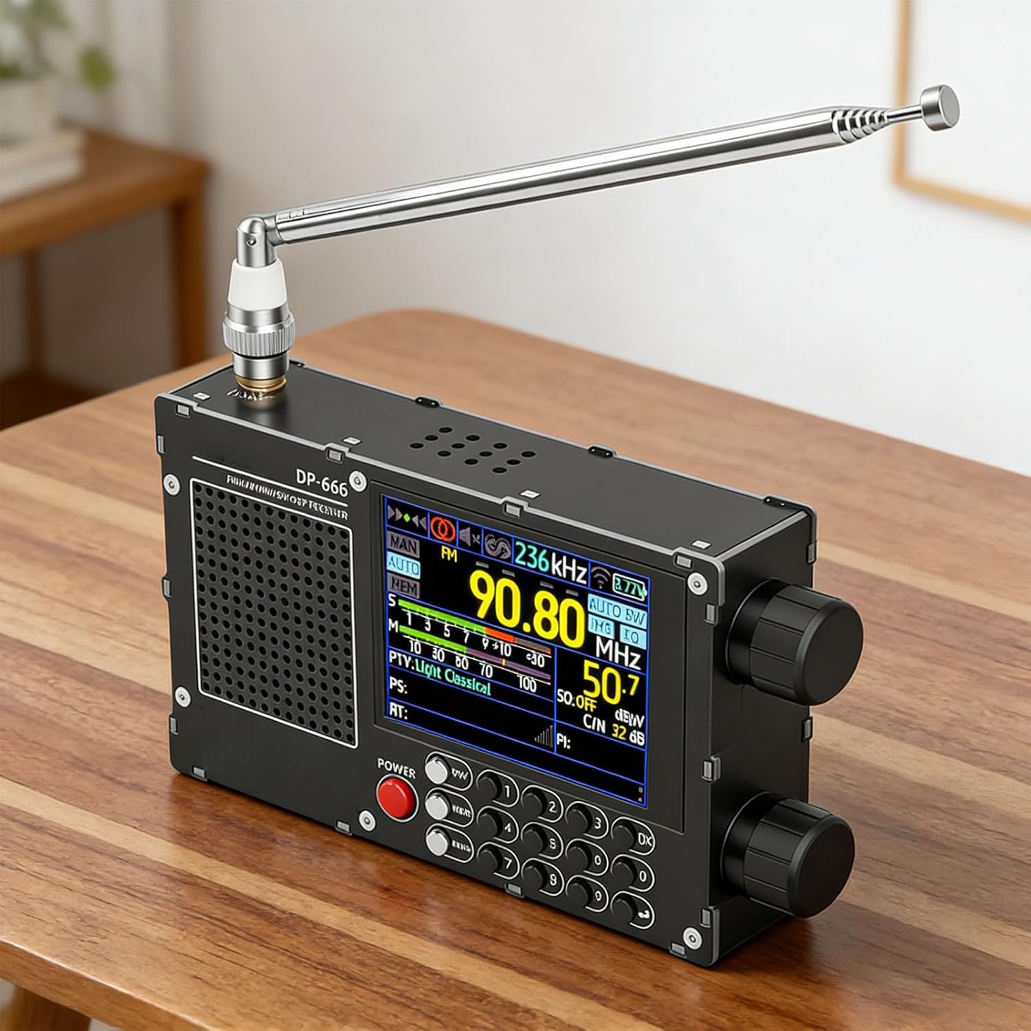 Eujgoov Portable Full Band Radio DP666 Black, Shortwave AM FM SW LW DSP Noise Reduction Algorithms, Band Receiver for Travel Camping Climbing