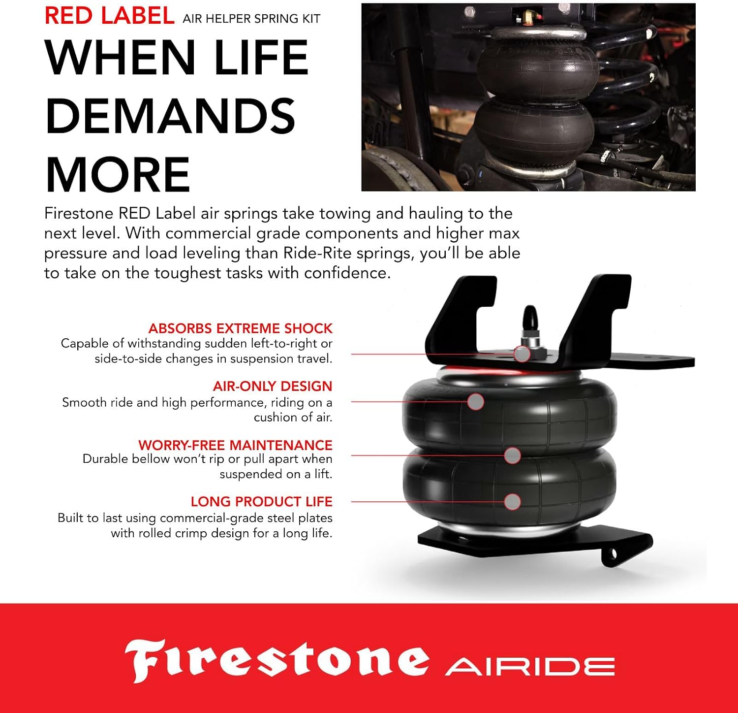 Firestone Airide Red Label Air Suspension Kit with Mounting Assembly fits 2017-2026 F250/F350/F450 4WD | 150 PSI | 7500 LBS Capacity | No Drill Installation | PN 2716
