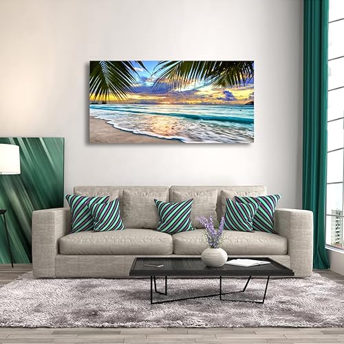 Miniatura 7 de Lienzo de playa para pared, imágenes temáticas de paisaje marino, decoración del hogar, océano azul, olas blancas, palmeras, pinturas para sala de