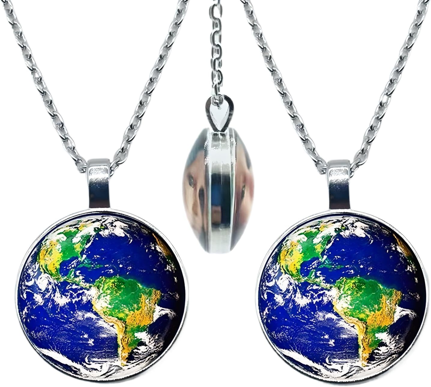 925 Sterling Silver Globe Necklace For Women Men, World Planet Map Double-sided Glass Ball Necklace, Earth Planet Pattern Jewelry Galaxy Astronomical Pendant Necklace Pearl Locket Water
