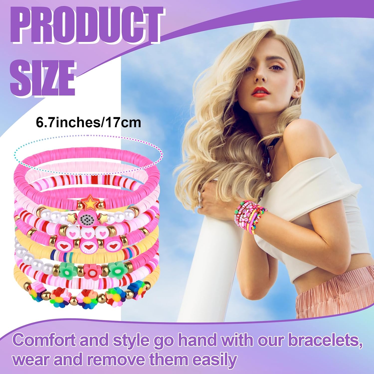 Draupnir Friendship Bracelets Heishi Surfer Clay Bead Bracelets Set Stackable Beaded Preppy Jewelry Bracelets Friendship Boho Y2K Bracelets for Women Teen Girls Party Favors - Image 3