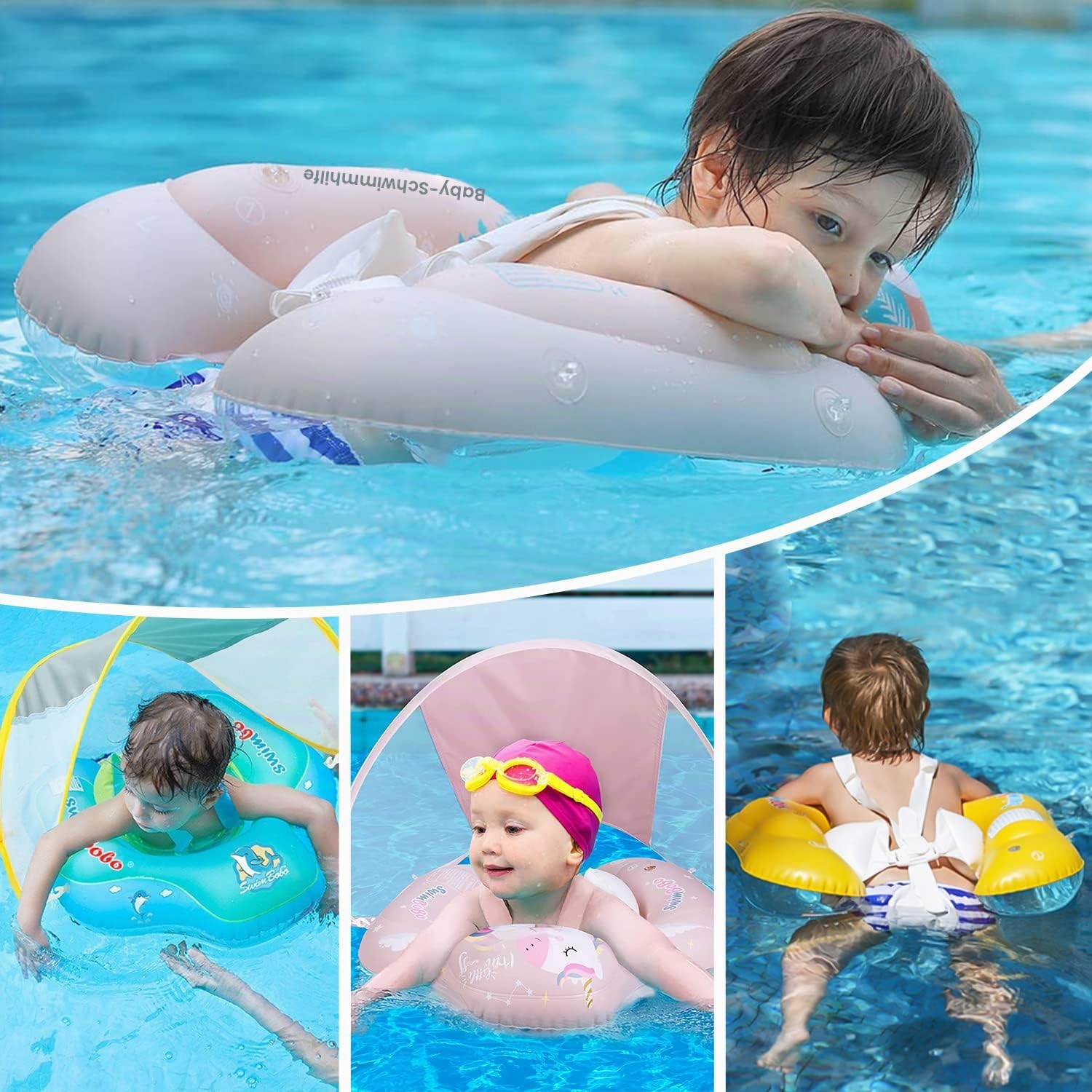 Schwimmring Baby ab 6-36 Monate, Schwimmring mit Sonnendach Entfernbar, Aufblasbare Schwimmtrainer mit Anti-Umkippen Float