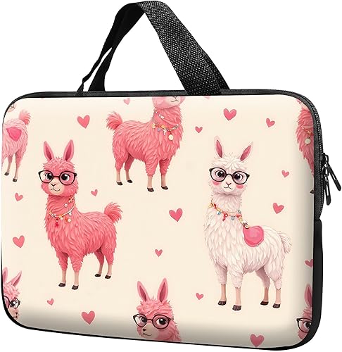 Funda para laptop con asa de 15.6 pulgadas, impermeable, diseño de lama rosa, funda para computadora compatible con MacBook Air, Pro, HP, Dell,