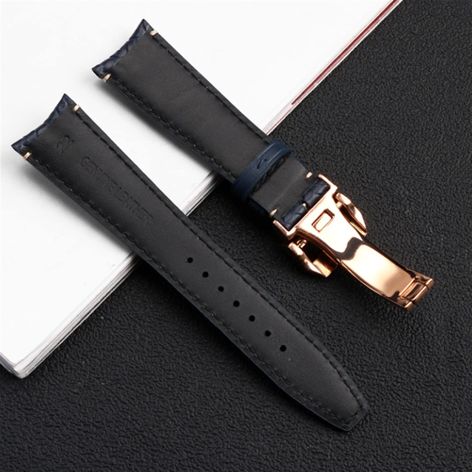 Tkany pasek do zegarka ze skóry bydlęcej do IWC IW344205 Portugalski chronograf pilot Portofino składana klamra pasek 22 mm 20 mm paski do zegarka niebiesko-czarny