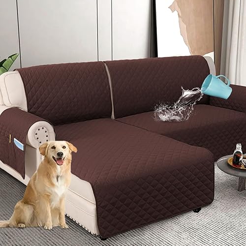 Miniatura 35 de H.VERSAILTEX Fundas de sofá modulares 100% impermeables de 2 piezas, fundas de sofá en forma de L, lavables para perros, antideslizantes