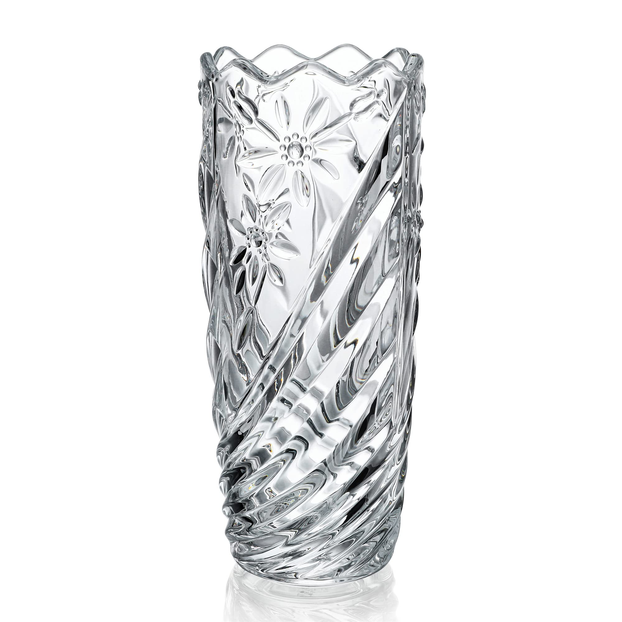 QFkris 7.5" Clear Crystal Glass Flower Vase, Thickened Design for Home Decor Ideal for Centerpieces,Gift, Style-3, 7.7 inches - Image 2