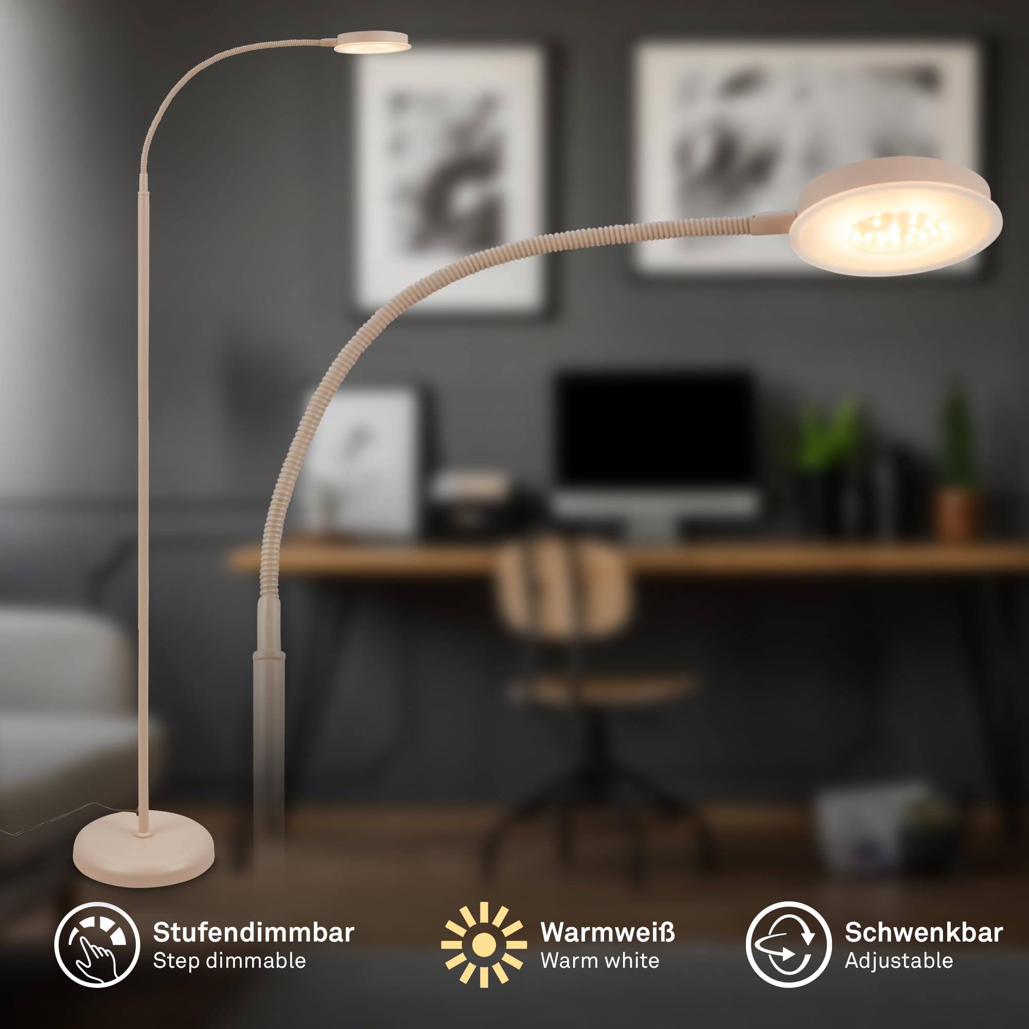 BRILONER - Lampa podłogowa dotykowa, ściemniana, obrotowa, funkcja pamięci, lampka do czytania, lampa do salonu, dekoracja sypialni, uplighter, 125,5 x 21 x 45 cm, beżowy