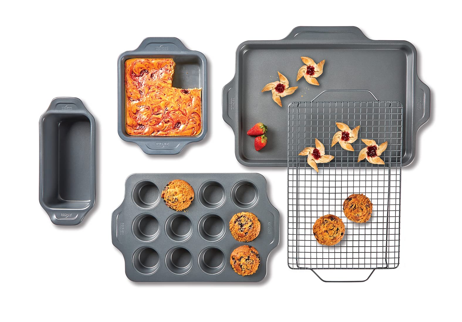 All-Clad 11644914004 Pro-Release Antihaft-Backformen-Set inkl Backblech, Kühl- und Backrost, Stahl, Grau