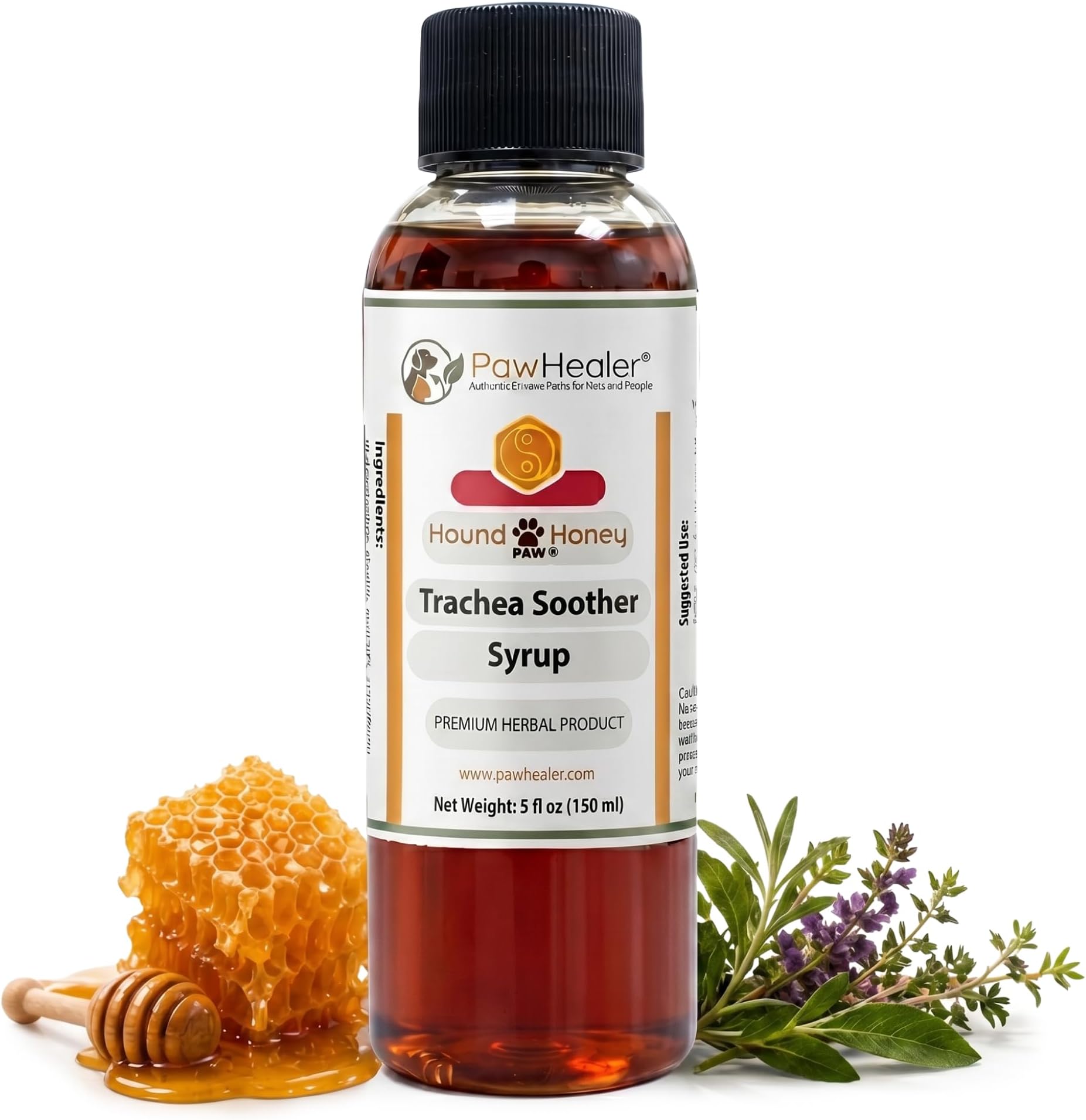 PawHealer® Hound Honey: Trachea Soother Syrup - 150 ml (5 fl oz) - Natural Herbal Remedy for Symptoms of Collapsed Trachea - Tastes Good - Easy to Administer