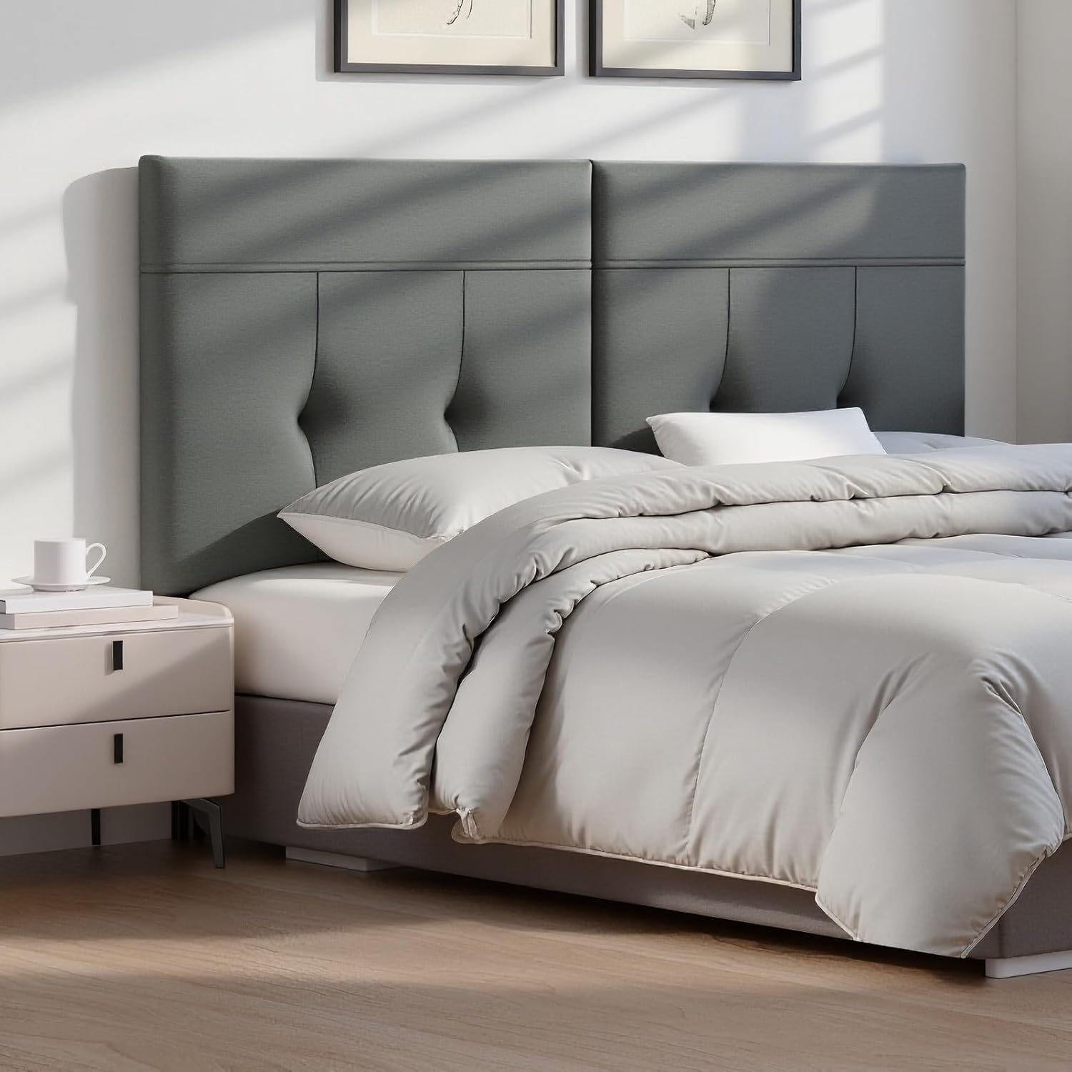 King Headboard Only with Adjustable Metal Legs, Faux Leather Upholstered Headboard King Size, Modern Stylish Headboard with Sunken Dot Design, Sturdy Bed Headboard for Bedroom, Gray