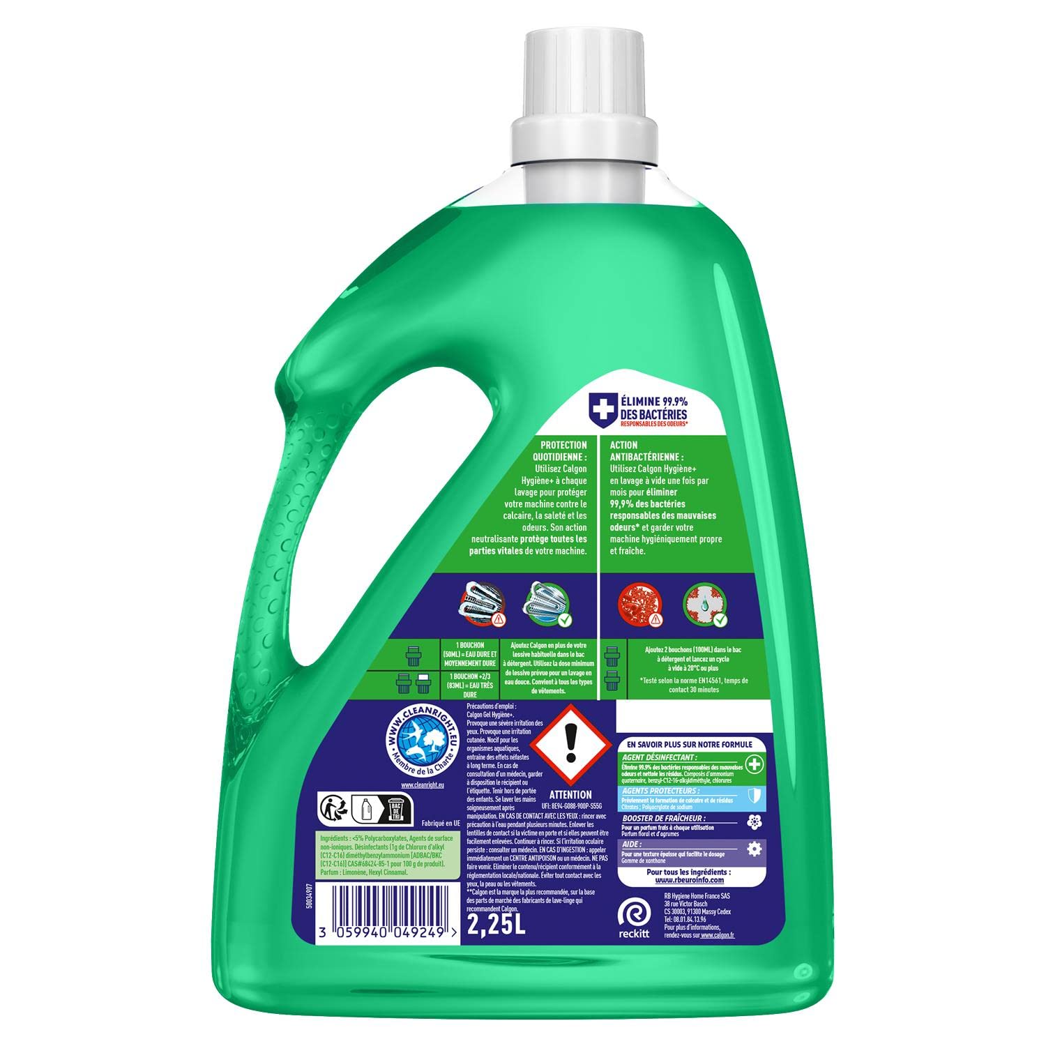 CALGON Lot de 2 Gels Hygiène Plus Anticalcaire Nettoyant pour Lave-linge - 2,25L
