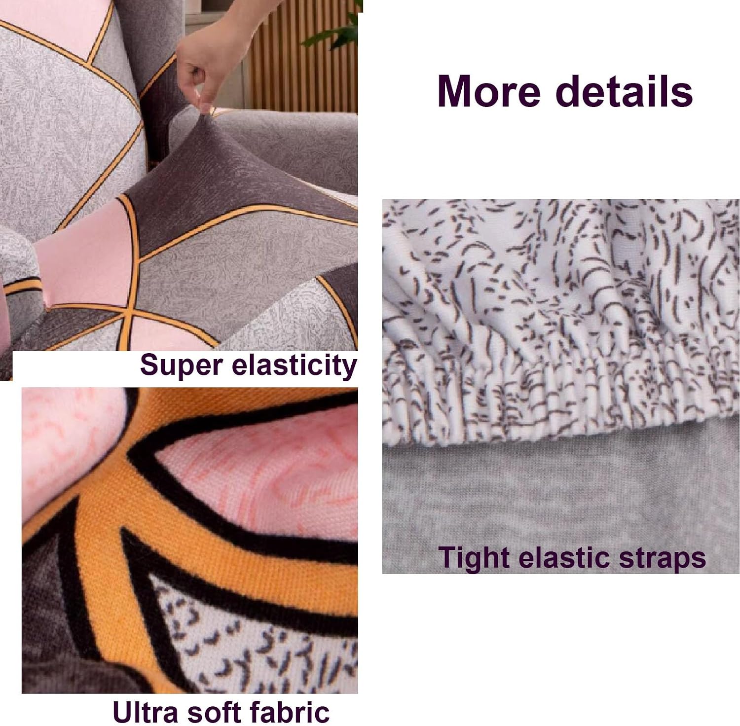 Wingback Chair Printing Covers,Wingback Chair Cover Slipcovers 2 Piece Stretch Wing Chair Covers Spandex Sofa/Armchair Non-Slip Furniture Protector for Living Room(Peige)