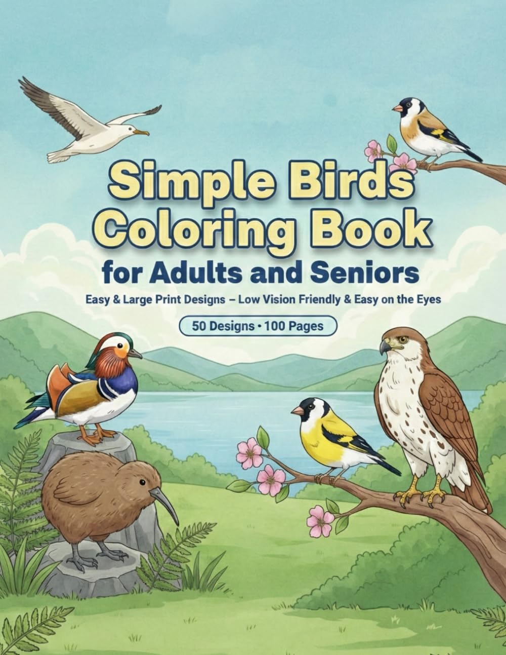 Simple Birds Coloring Book for Adults and Seniors: Easy & Large Print Designs – Low Vision Friendly & Easy on the Eyes (Easy & Large Print Coloring for Seniors)