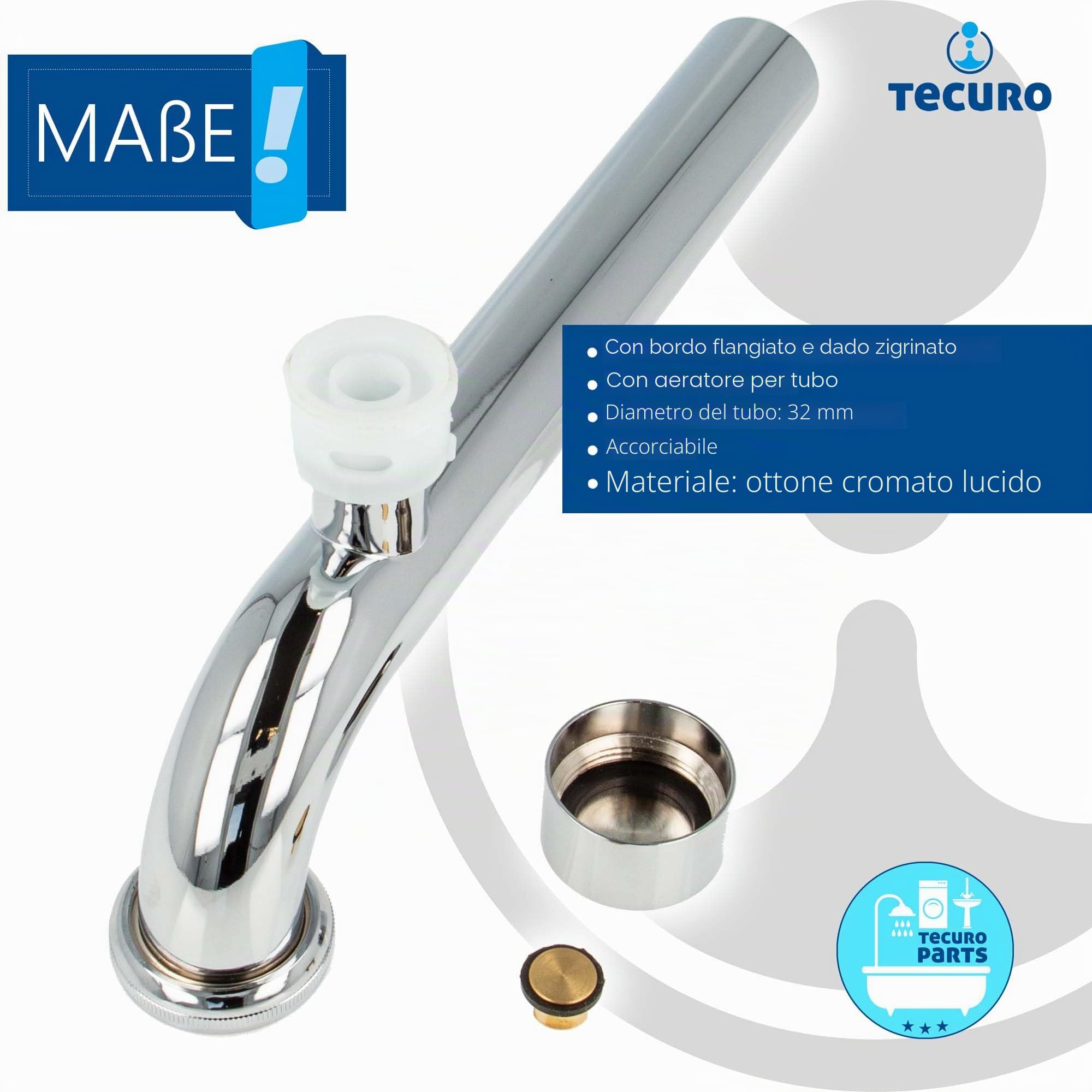 tecuro Chiusura antiodore per sifone lavabo con aeratore tubolare, extra lunga - ottone cromato