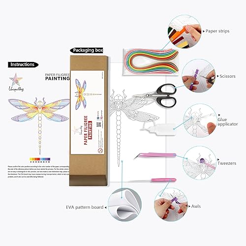Miniatura 2 de Uniquilling Kit de relleno de papel para adultos principiantes, hecho a mano, kit de pintura de filigrana de papel de filigrana, decoración de pared