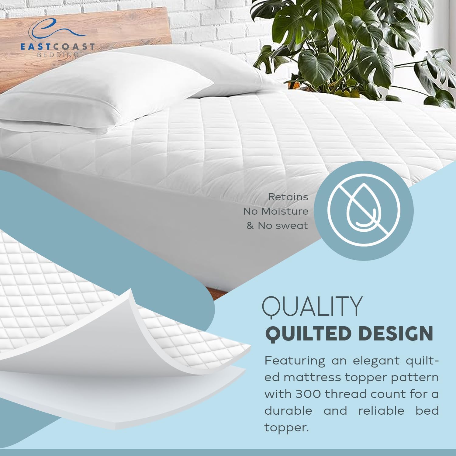 East Coast Bedding Full Waterproof Mattress Pad Protector - Breathable Quilted 100% Cotton Mattress Protection