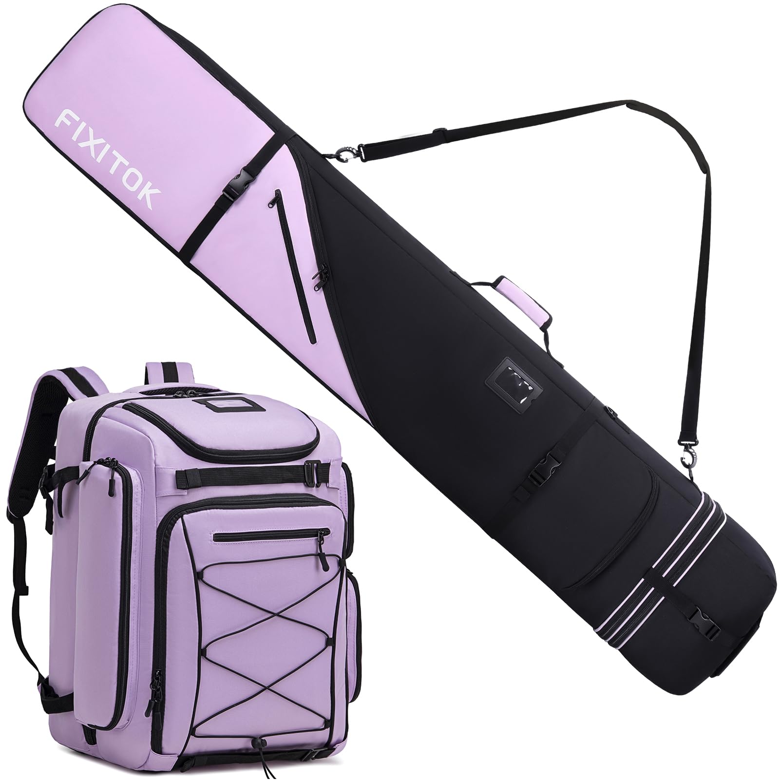 Ski Boot Bag Backpack and Snowboard Bag Combo, Full Padded Waterproof Ski Bag for Air Travel