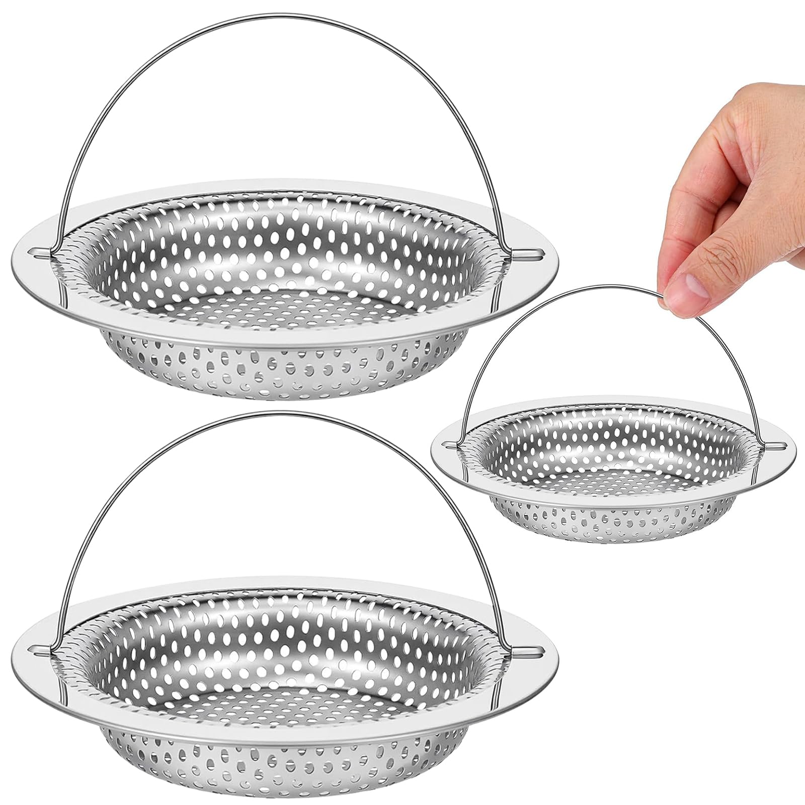 3 Pezzi Filtro Per Lavello Cucina, Filtro per Lavello da Cucina in Acciaio Inox, Filtros Scarico Bagno, Filtri Scarico Lavandino con Manic, per Raccogli Capelli, Residui, per Bagno e Cucina