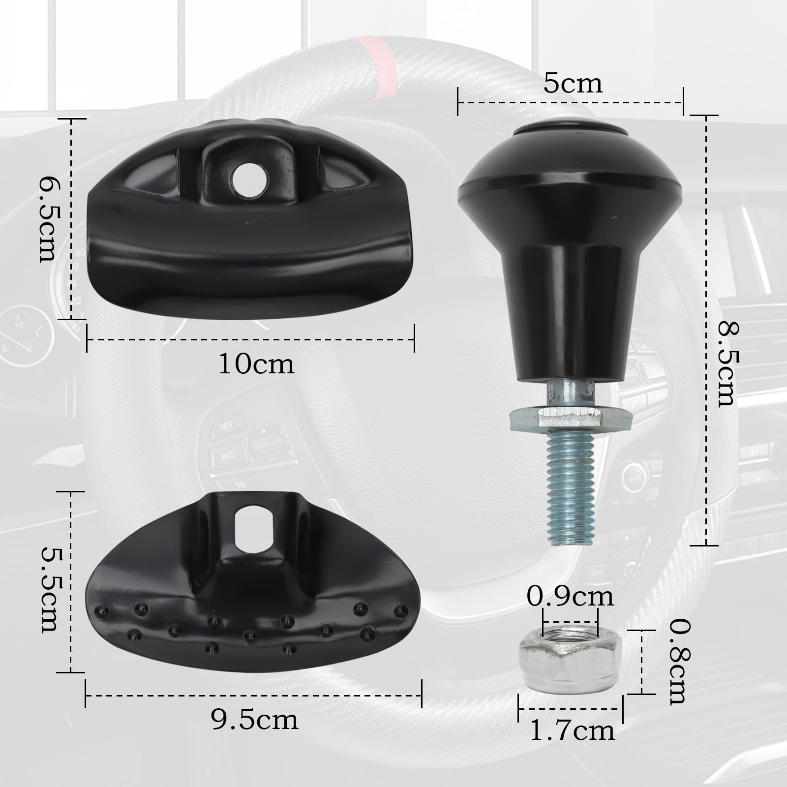 Gohytal Lenkhilfe Lenkradknauf Universal, Lenkrad Knauf Schwarz Aluminium ⌀ 5 cm, Lenkknauf Traktor Lenkradknopf Lenkradknauf PKW Traktoren Stapler Wohnmobile Traktor Lenkrad Knüppel