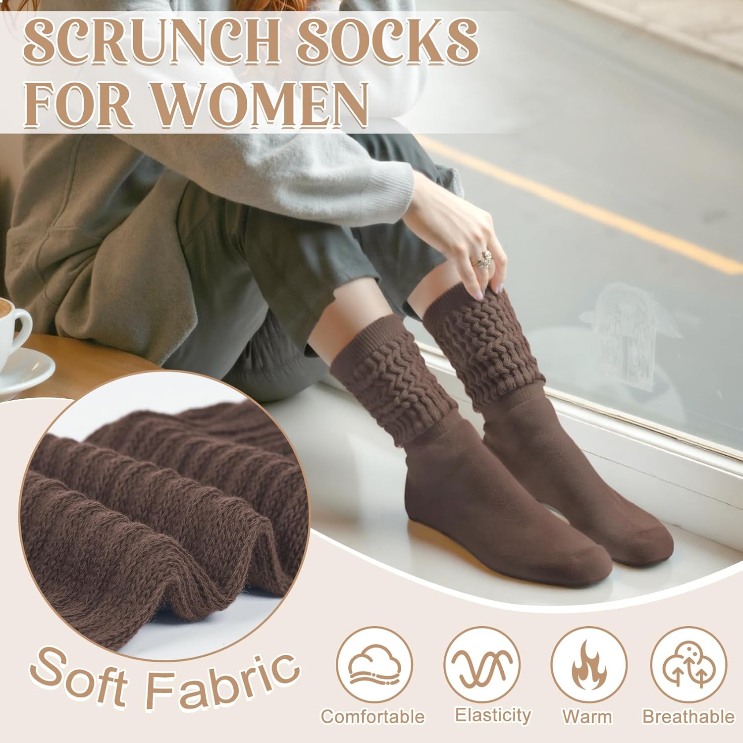 Justay 4 Pairs Slouchy Socks for Women, Cotton Scrunch Winter Warm Thick Long Boot Wool Fall Crew Slouch Socks Gifts - Image 4