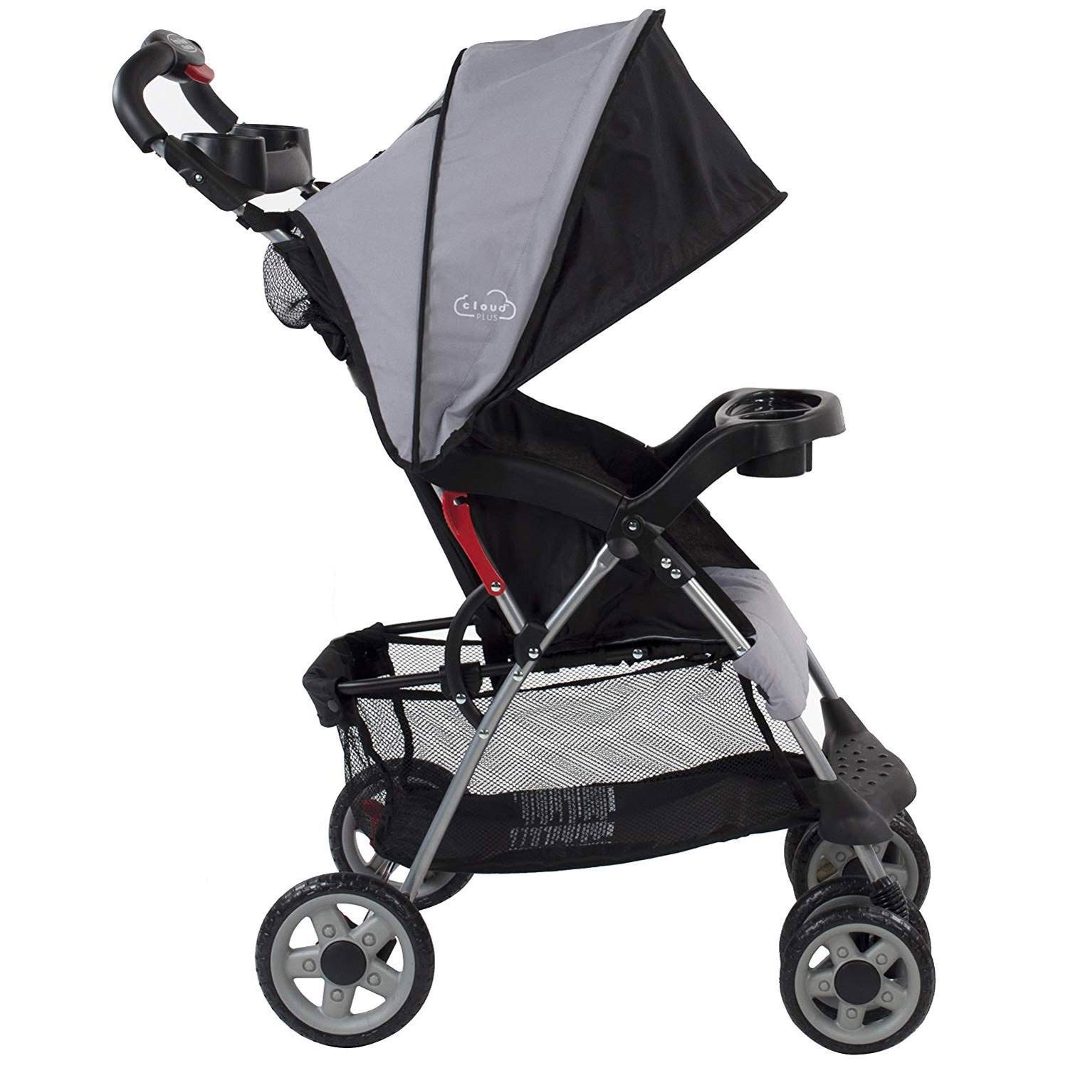 Kolcraft Cloud Plus Lightweight Umbrella Stroller for Toddlers with Reclining Seat, Large Storage Basket, Canopy, Infant & Parent Trays, Compact Fold 