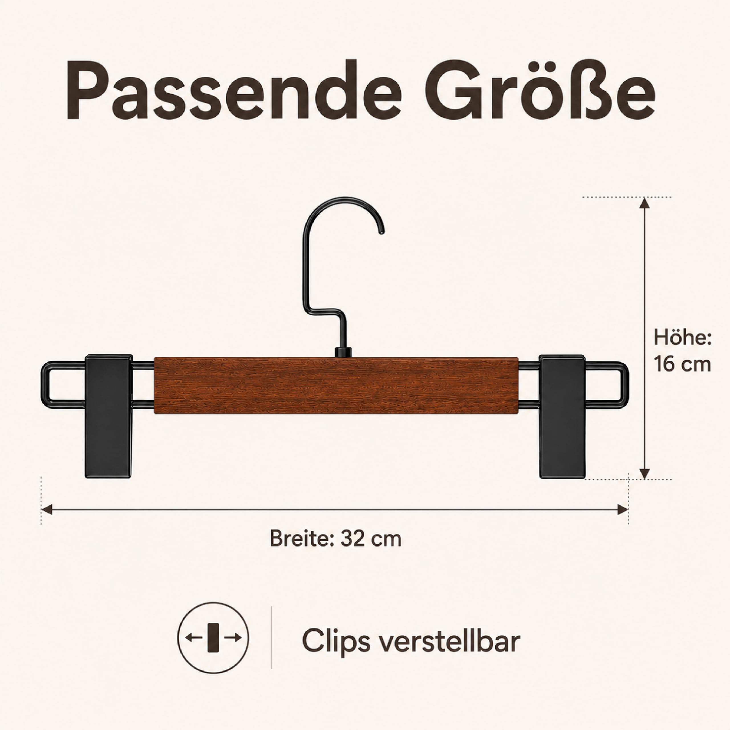30 Stück Hosenbügel Holz mit Verstellbaren Clips, Rockbügel Walnuss