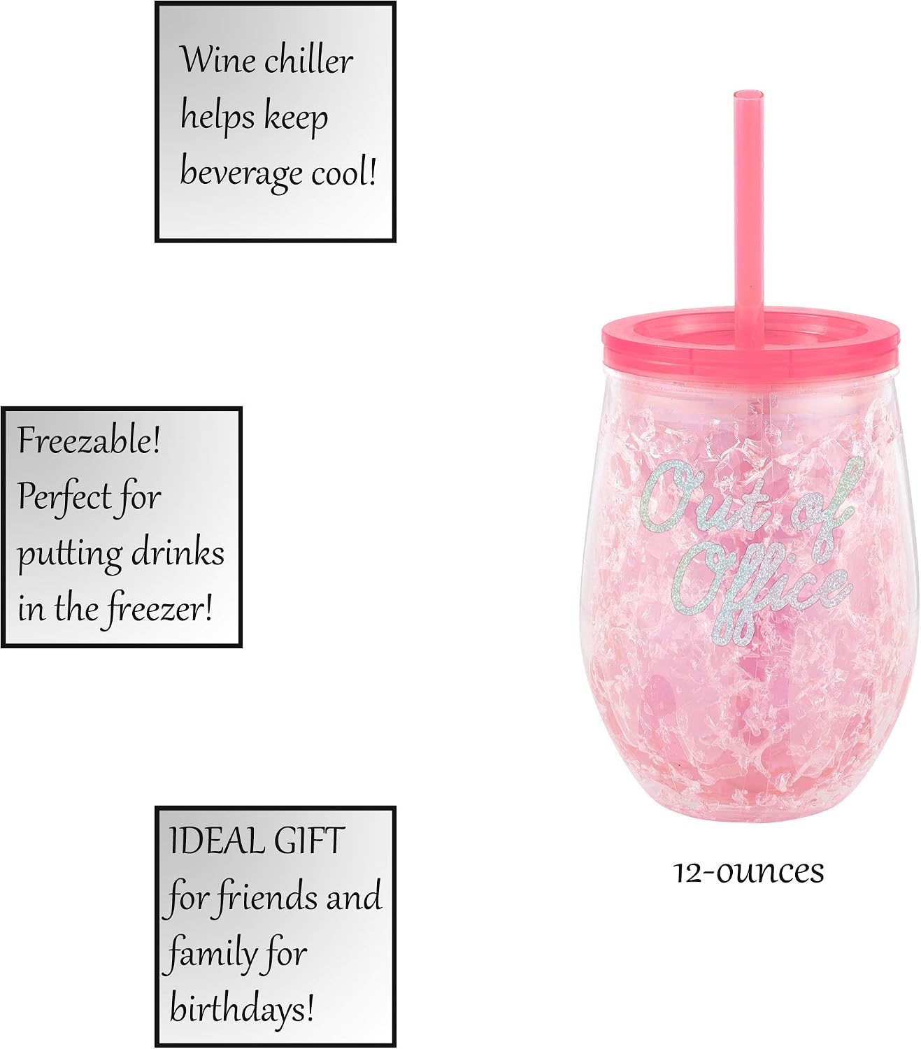 Slant Collections Freezable Acrylic Wine Chiller Tumbler, 12-Ounce, Out Of Office