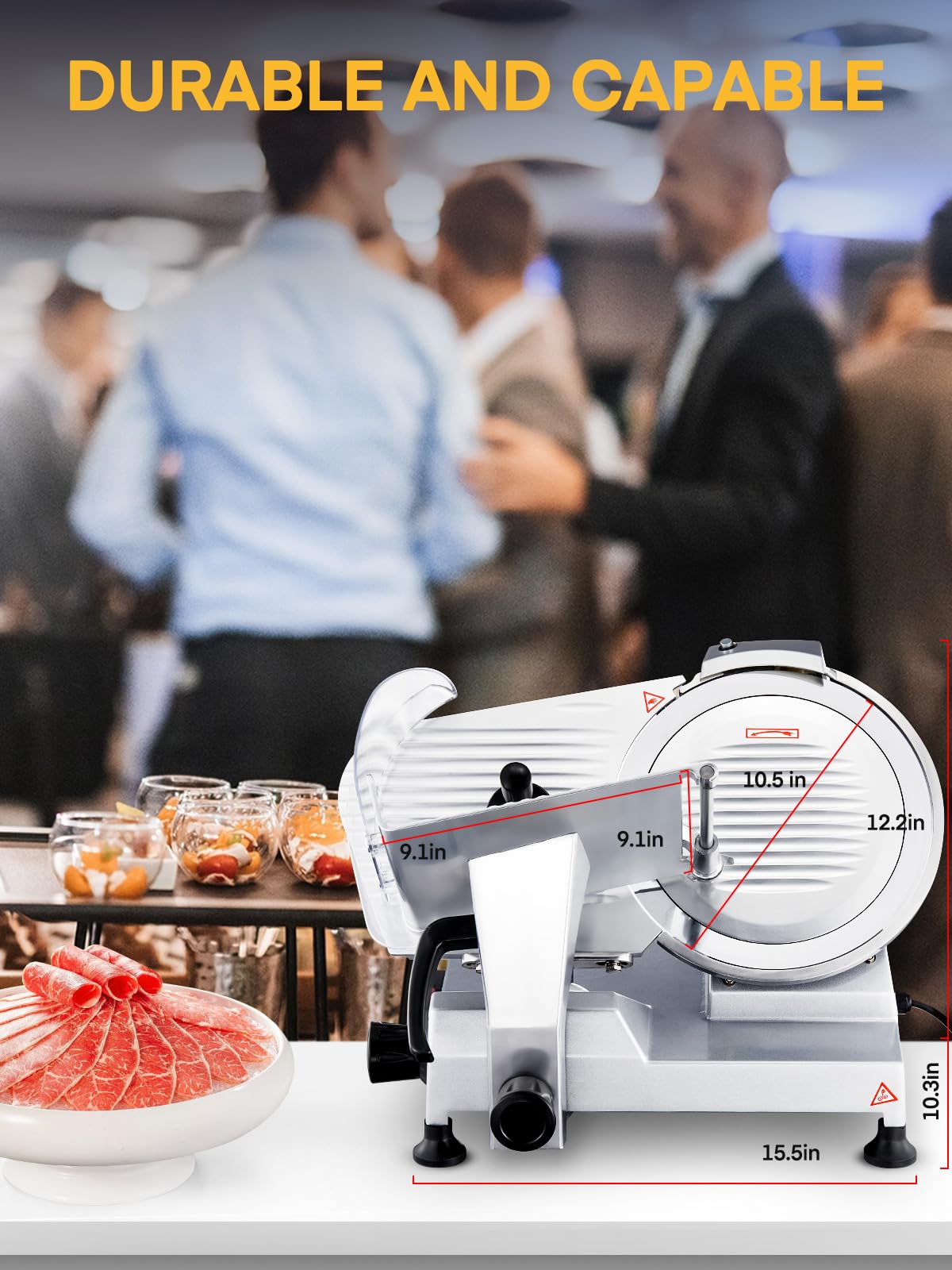 240W Trancheuse Électrique Commerciale à viande Trancheuse à Jambon Lame 254 mm 350-400 tr/min Trancheuse Charcuterie avec Lame en Acier Inoxydable pour Couper en Tranches Viande Fromage Légumes
