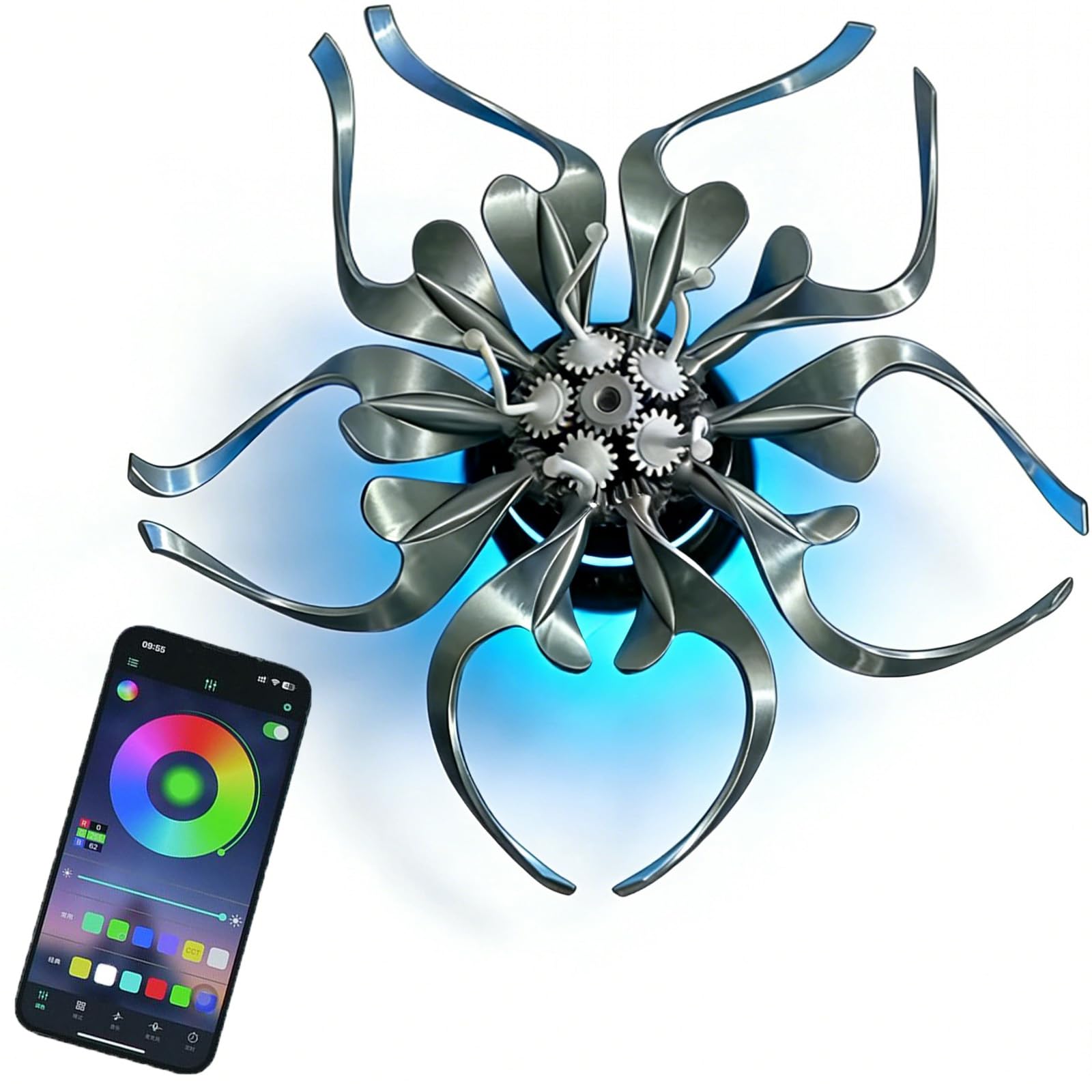 Lampe fleur mécanique rotative lumineuse RVB avec télécommande sans fil