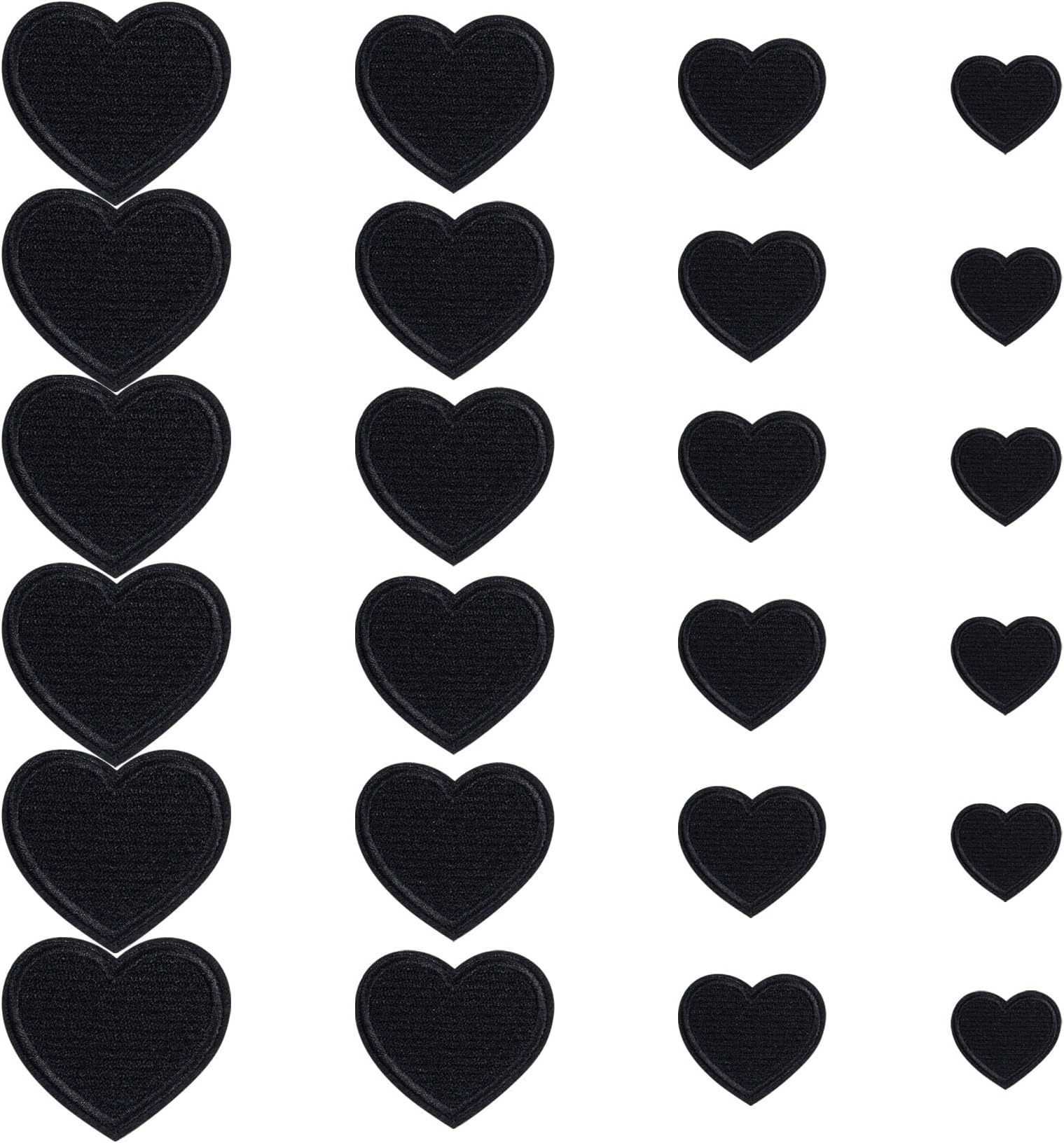 Lystaii 24pcs Heart Shape Iron on Patches Cute Mini Heart Iron-on sew-on Patches Embroidered Applique Decoration Patches Assorted Size Custom Patches for Clothing Jeans Hats Bags (4 Size, Black)
