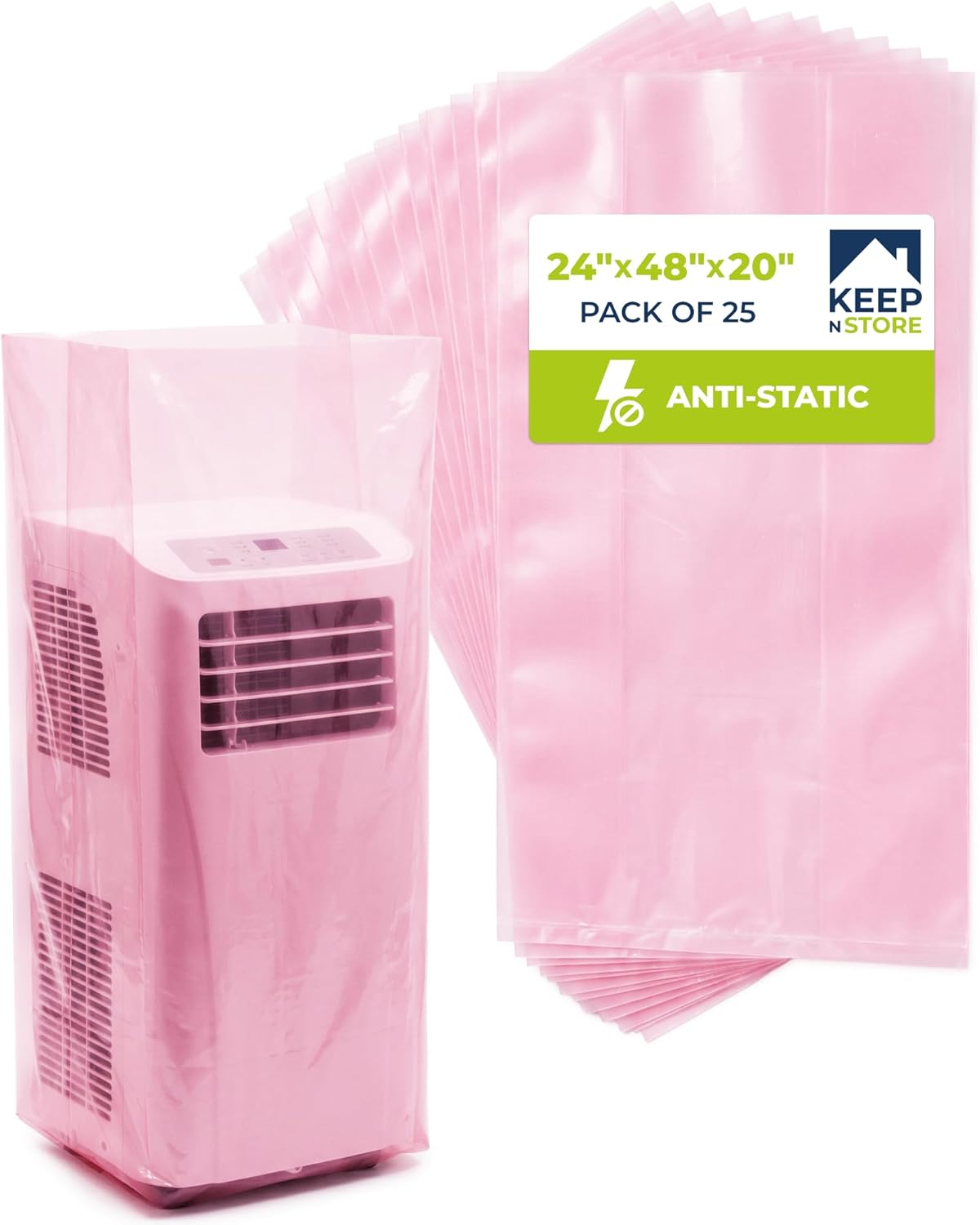 24" x 20" x 48" Pink Anti-Static Poly Bags, Pack of 25 - ESD Safe 2 Mil Plastic Bags for Electronics & Computer Parts, Industrial Anti-Static Packaging, Gusseted Bottom, Amine-, Latex-, Silicone-Free
