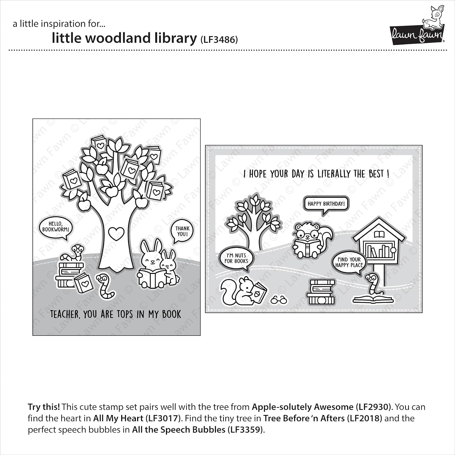 Lawn Fawn LF3486 Little Woodland Library 4X6 Clear Stamp Set